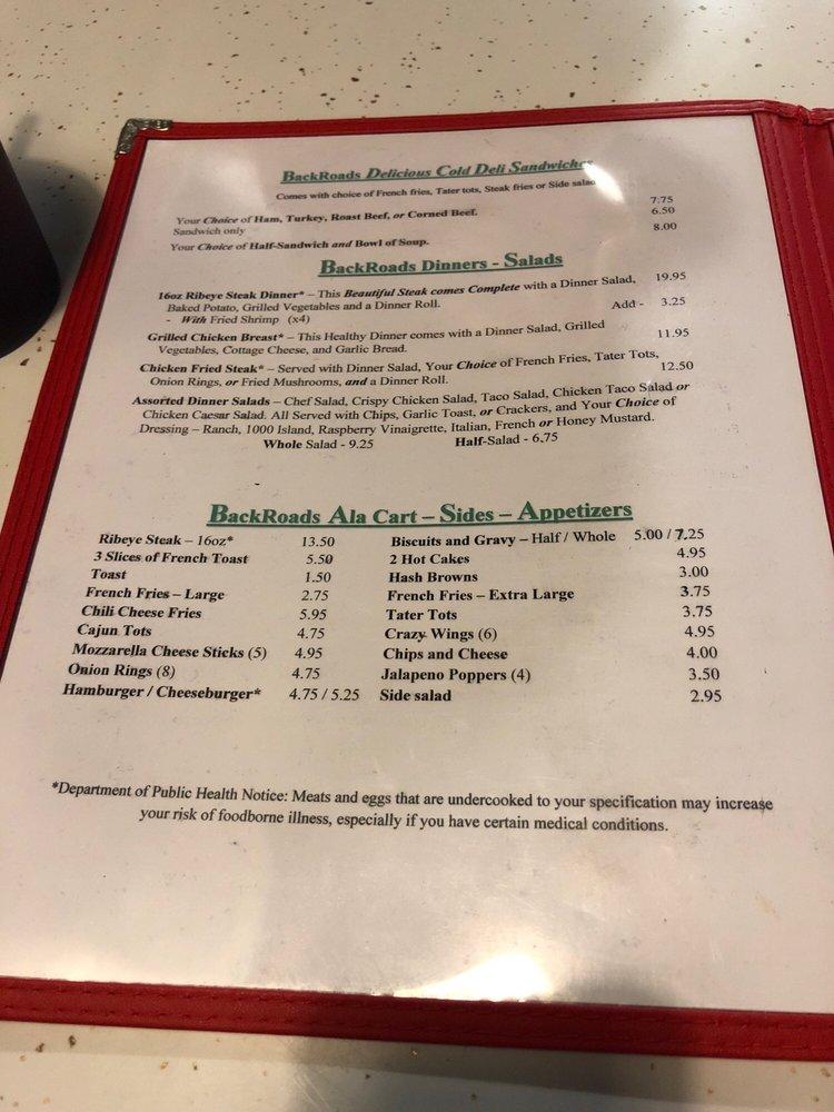 Menu at Backroads Pub and Grub, Yacolt