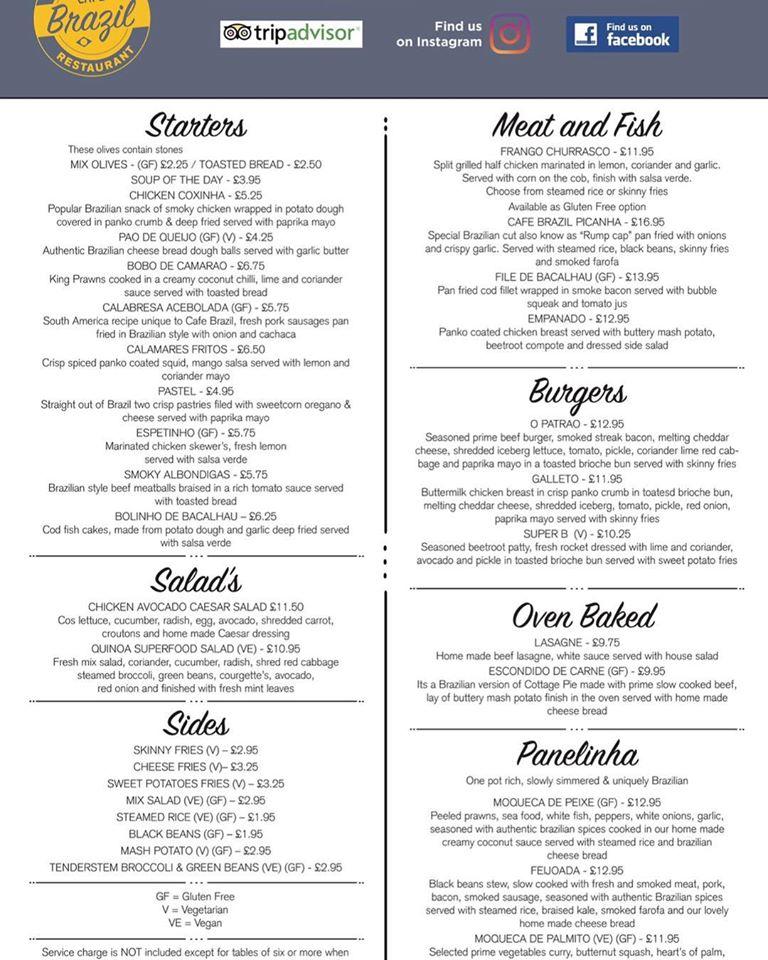 Cafe deals brazil menu