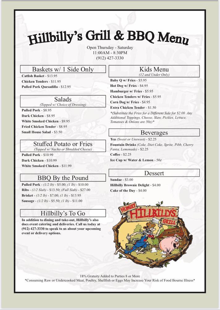 hillbilly yacht club menu