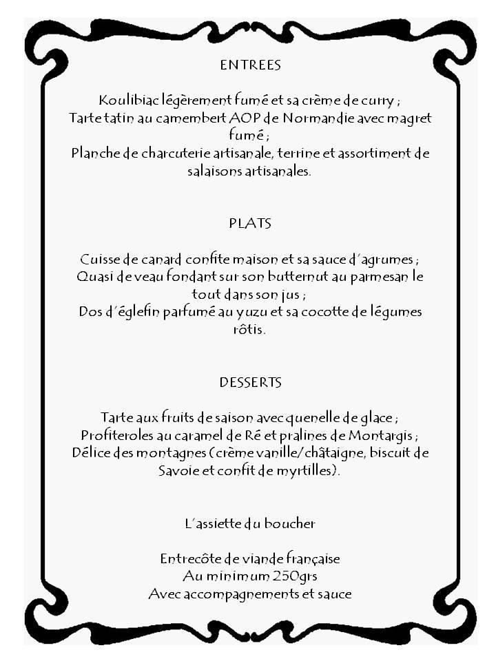 Menu at L'Auberge du Père Jean restaurant, Luant