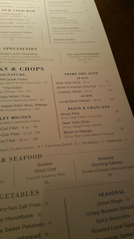 Menu at RPM Steak pub & bar, Chicago