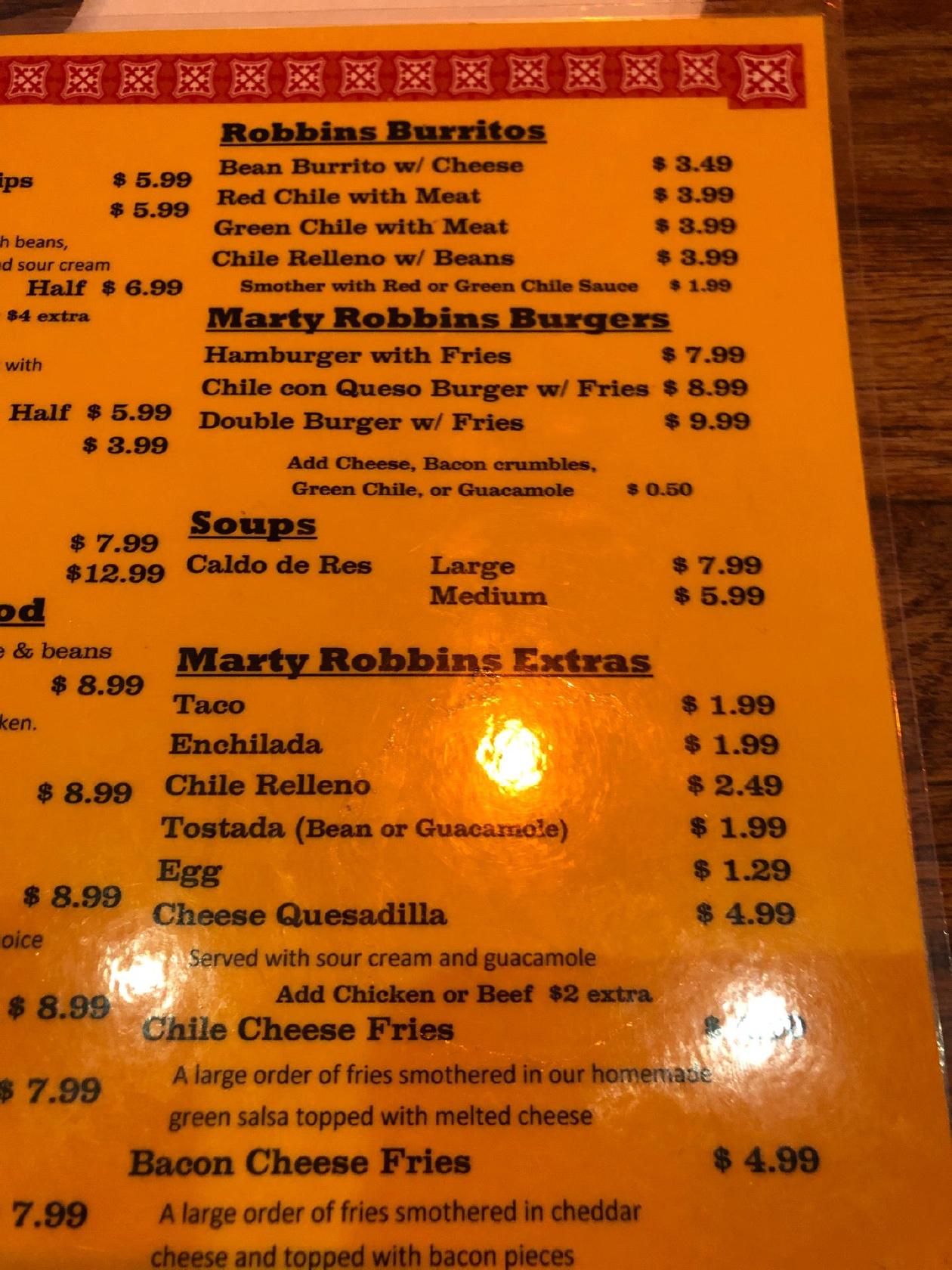 Menu at Rosa's Cantina pub & bar, El Paso