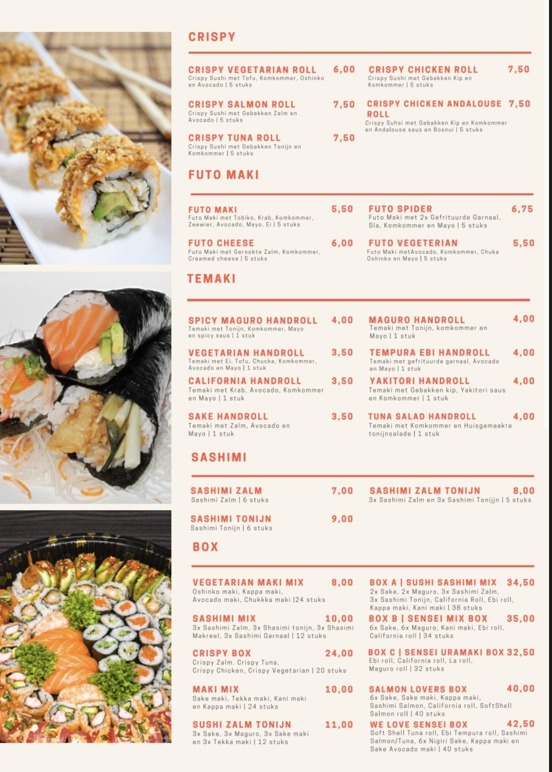 Menu at Sensei Sushi Woerden, Woerden