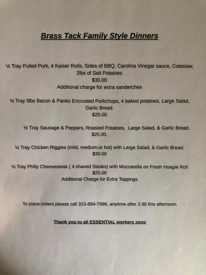 Menu at The Brass Tack restaurant, Frankfort