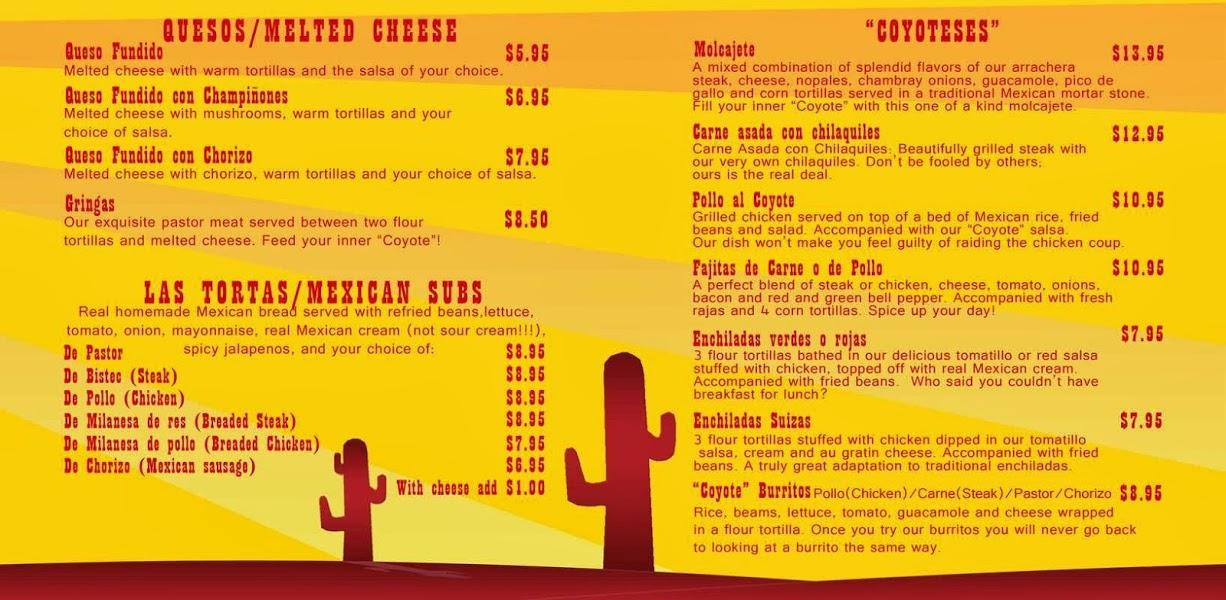 Menu at El Coyote restaurant, Miami