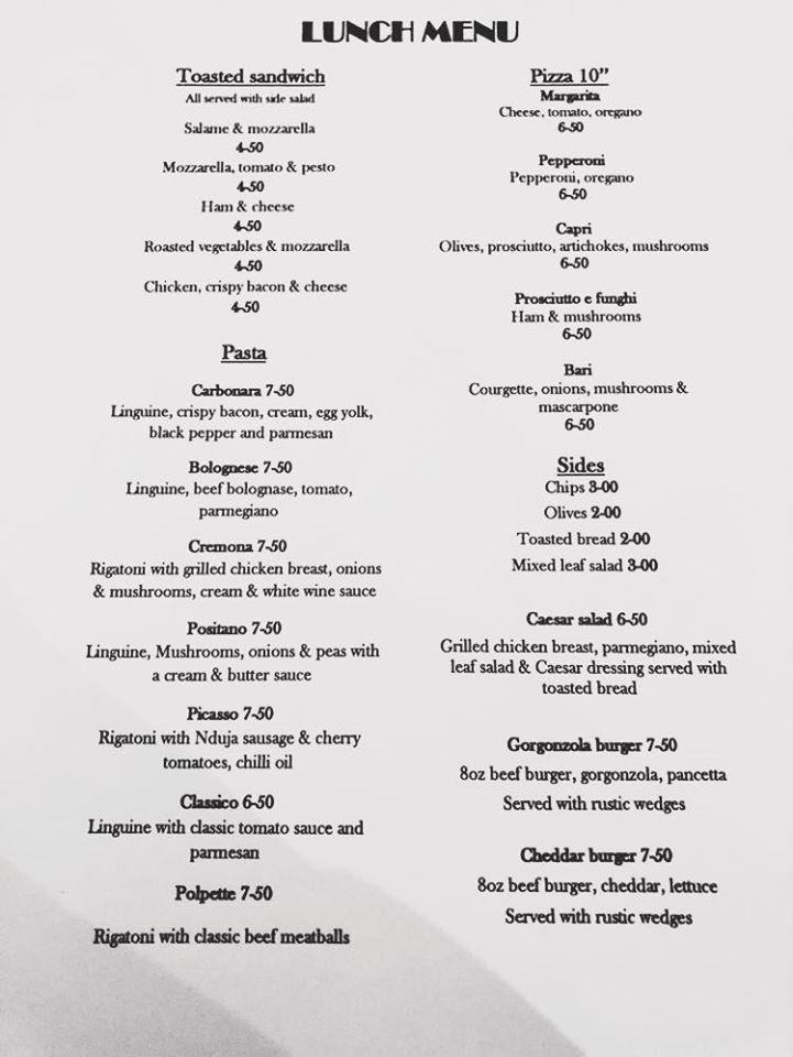 Menu at Gi Gi Italian Restaurant, North Somercotes