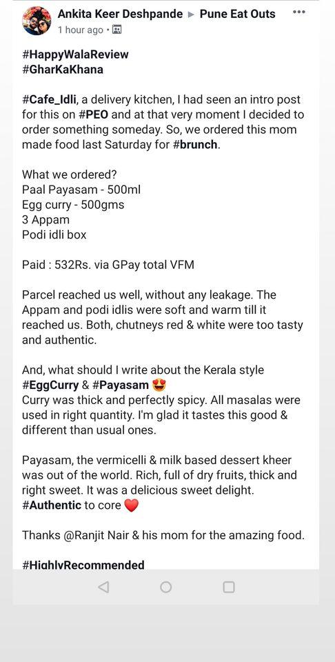 Cafe Idli menu