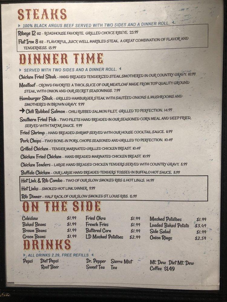 Menu at Dobber's Roadhouse steakhouse, Eufaula