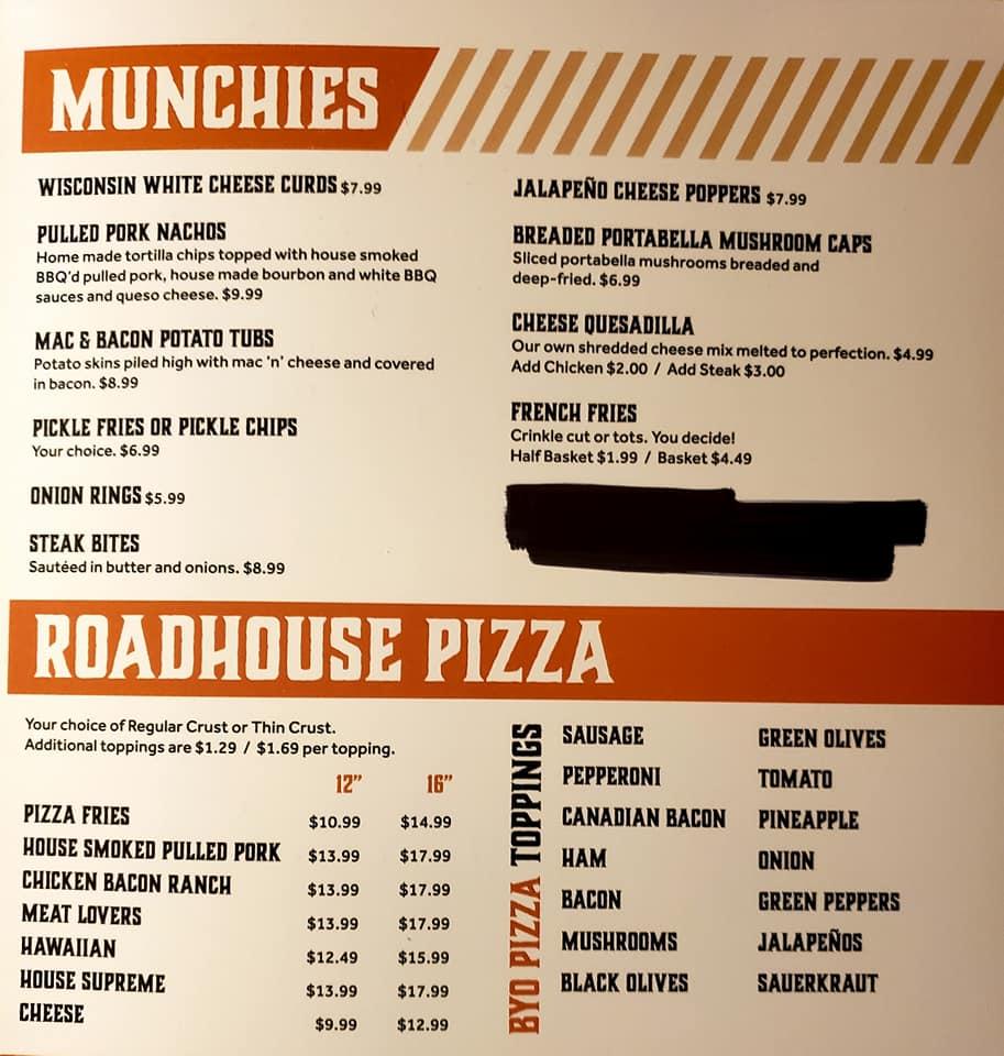 Menu at Roadhouse 25 pub & bar, Wheeler