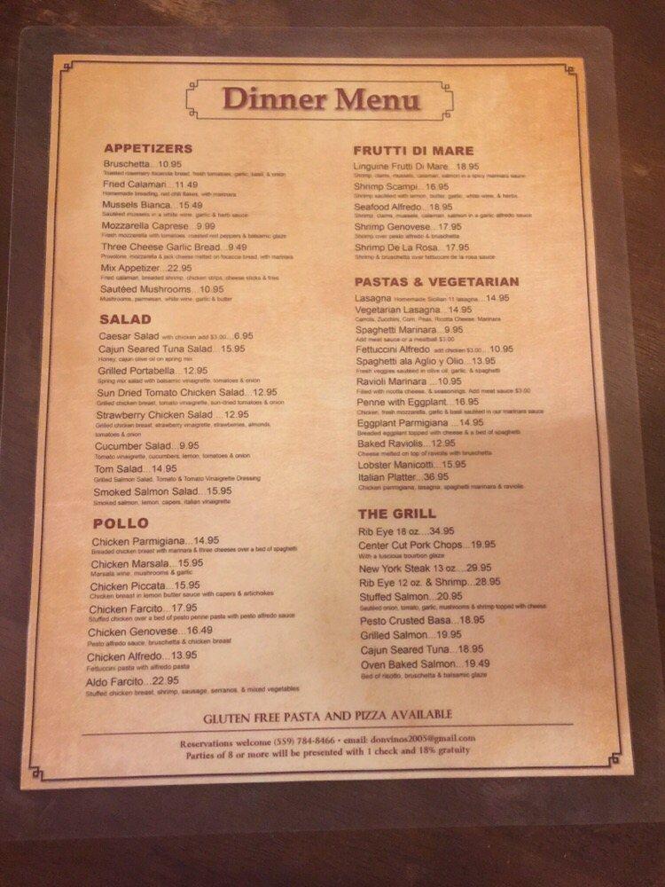 Menu at Don Vino's Italian Bar and Grill, Porterville