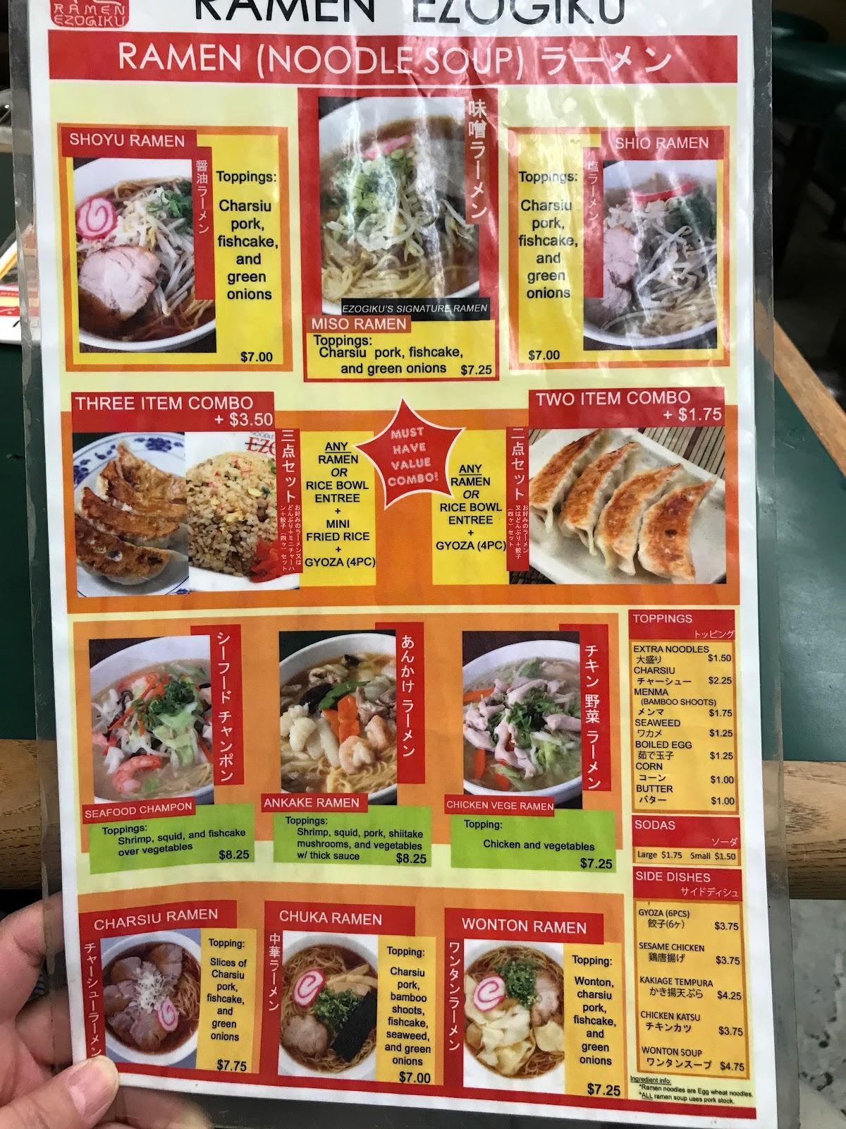 Menu at Ezogiku restaurant, Aiea