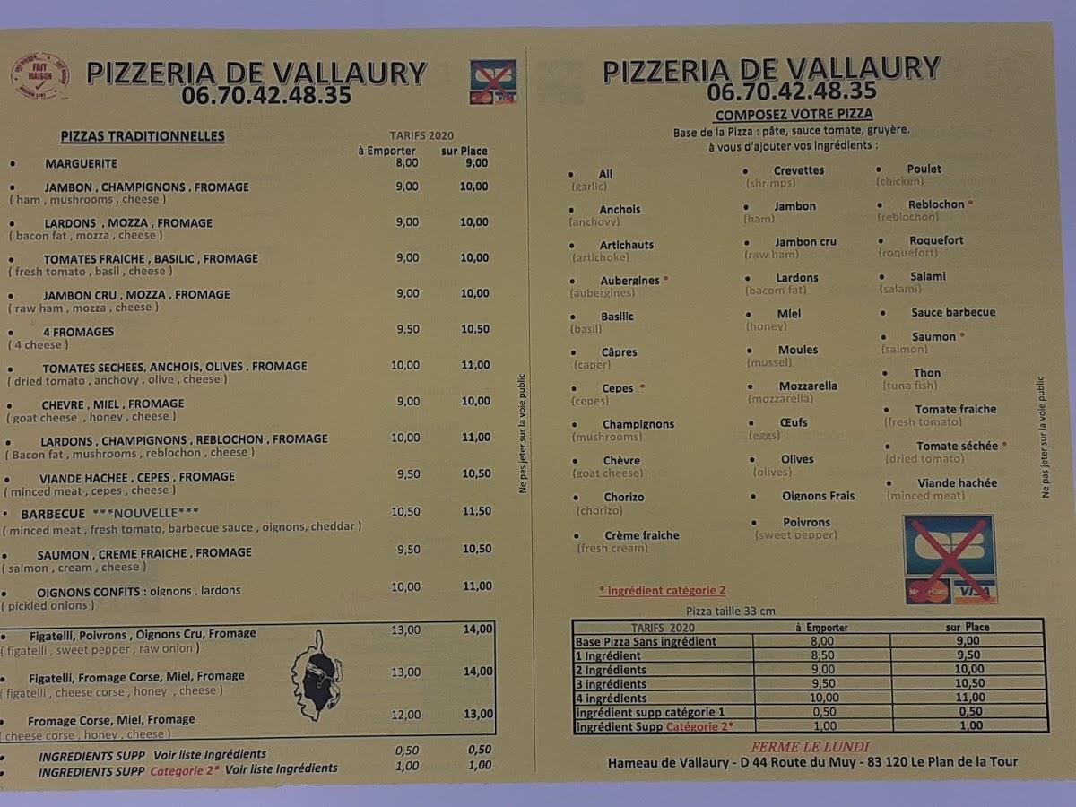 Pizza Vallaury menu