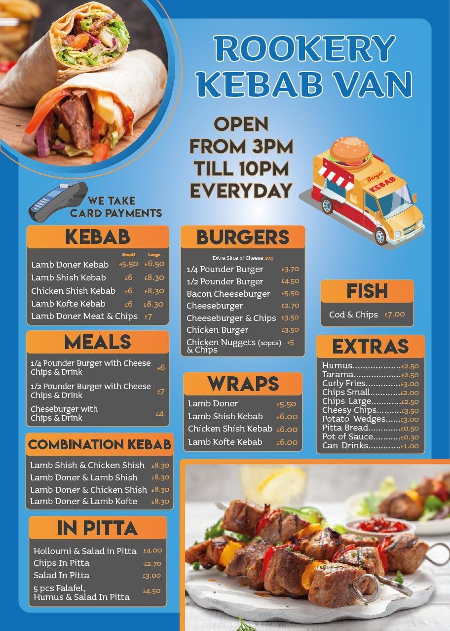Menu at Rookery Kebab Van, Hatfield