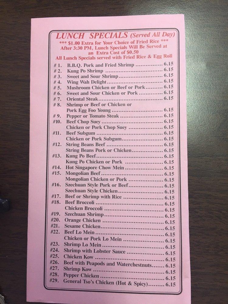 Menu at Wing Wah Restaurant, Hazel Crest, 175th St