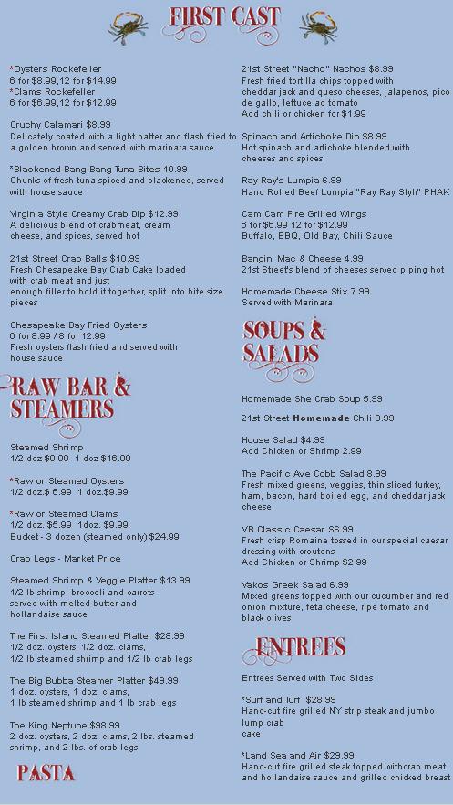 Menu at 21st Street Seafood Raw Bar, Virginia Beach