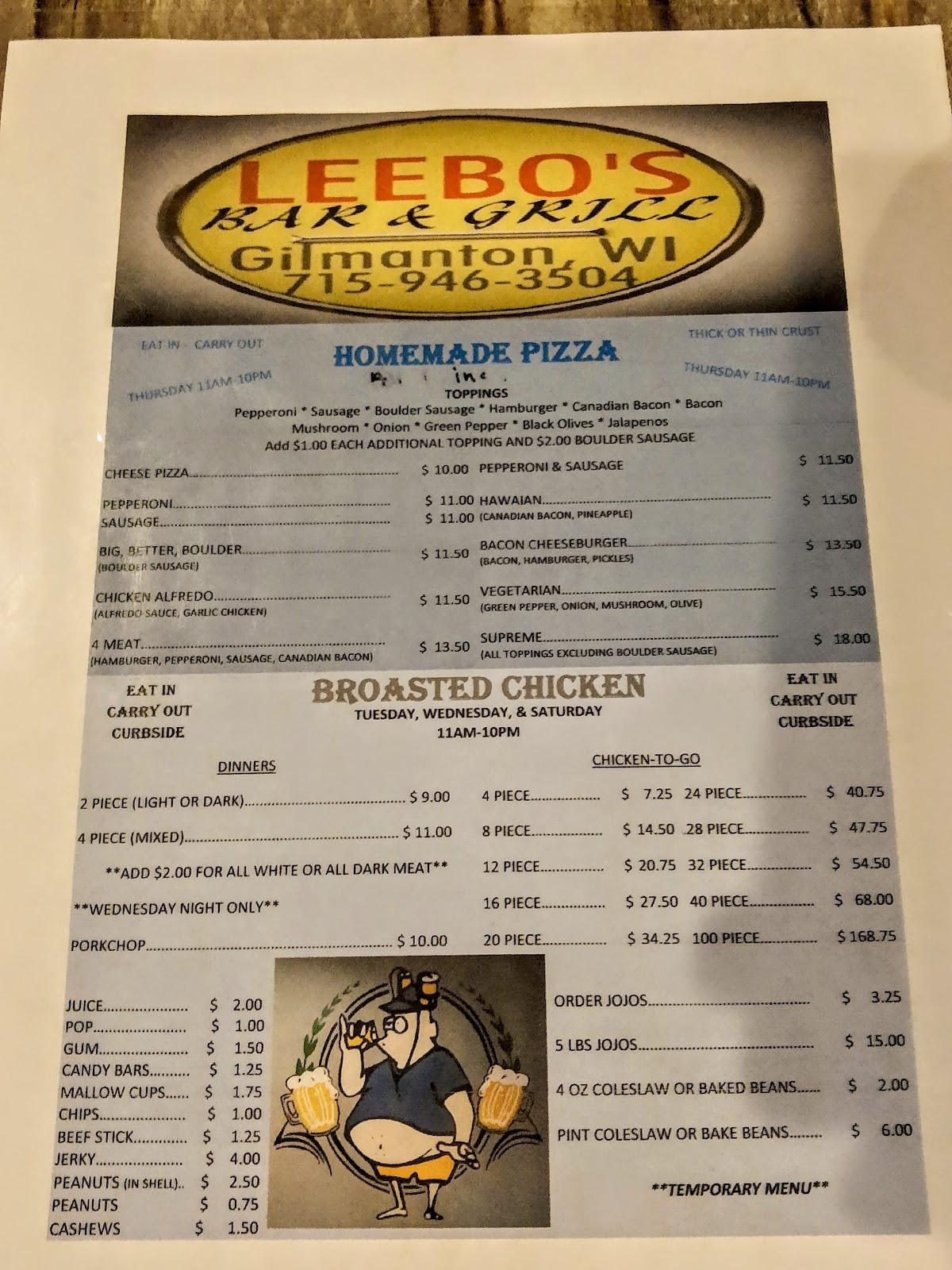 Menu at LeeBo's pub & bar, Gilmanton