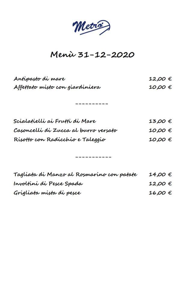 Menu di Pizzeria Ristorante Metro' 
