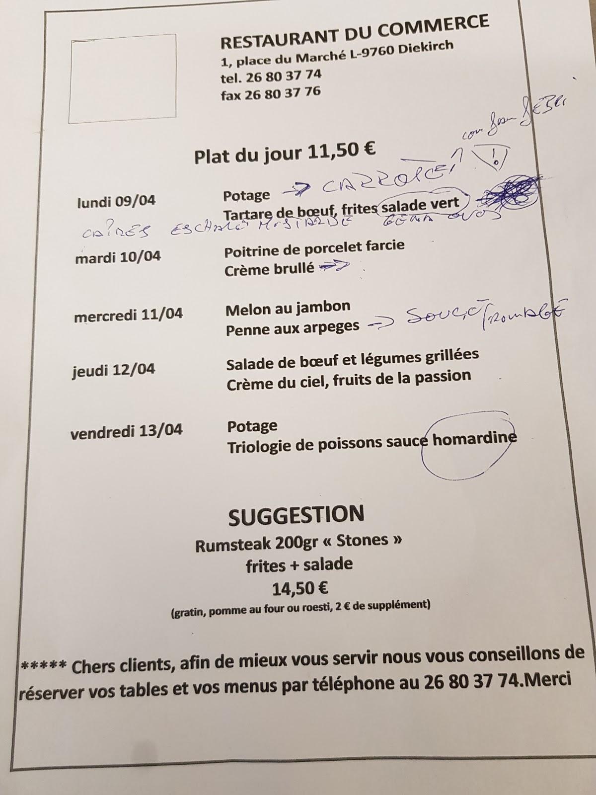 Menu at Restaurant du Commerce Sàrl, Diekirch