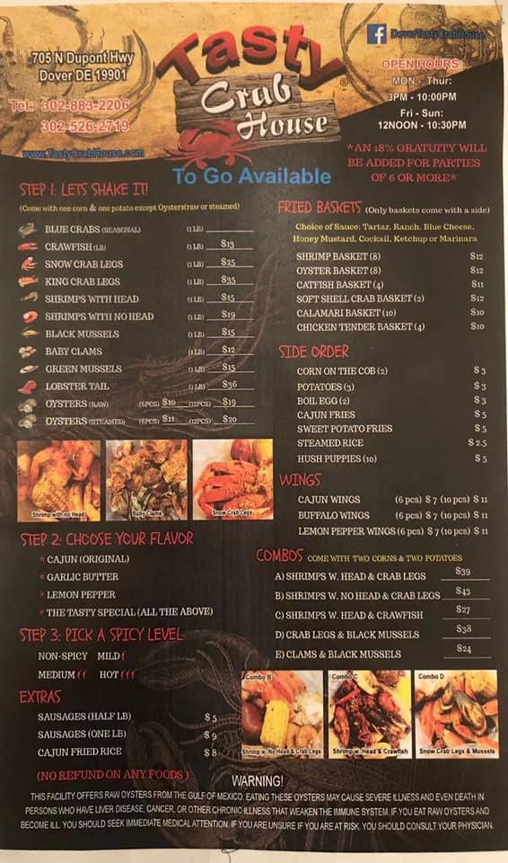 Menu at Tasty Crab House restaurant, Dover