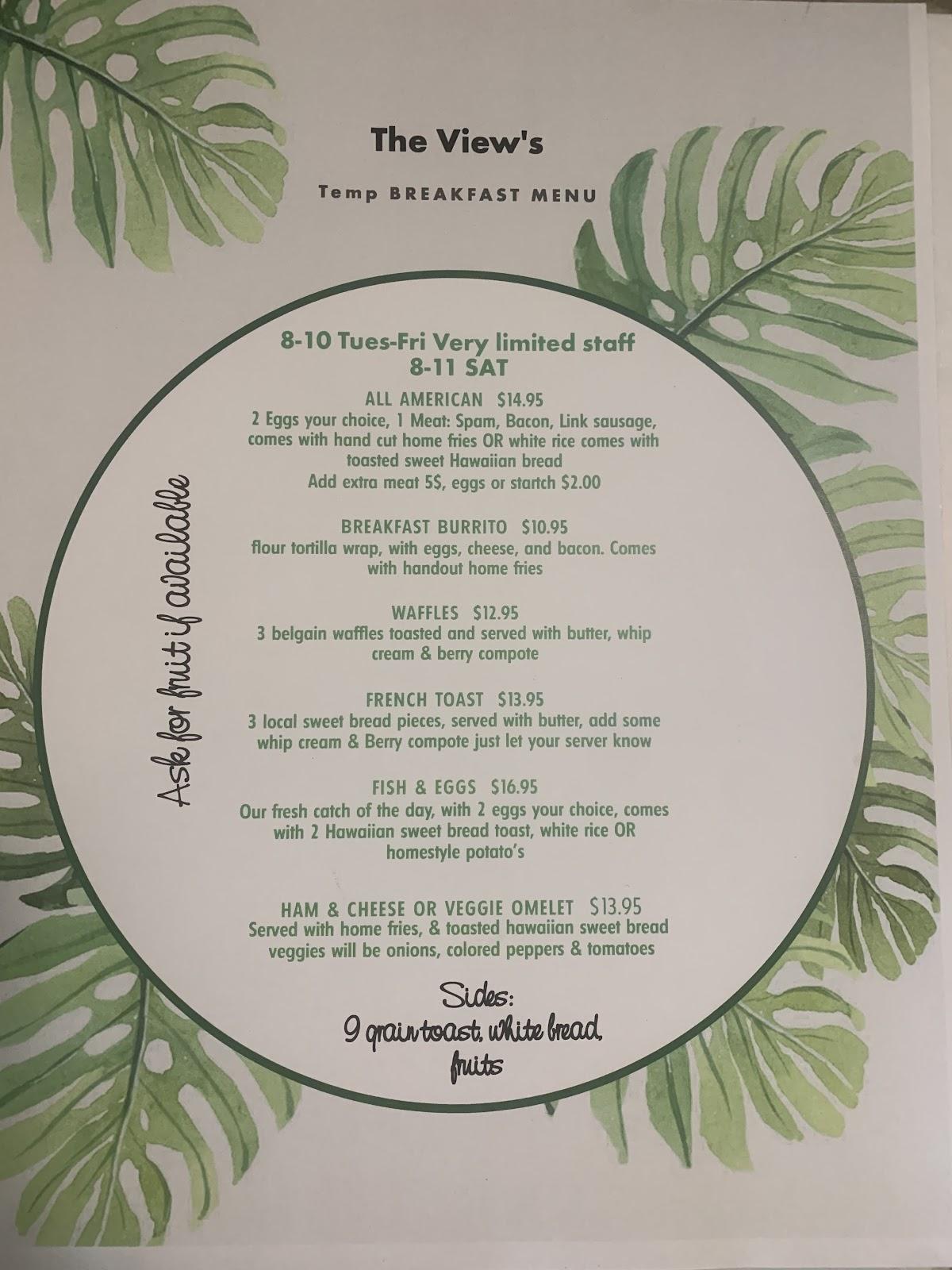 Menu at The View Restaurant Bar & Grill, KailuaKona