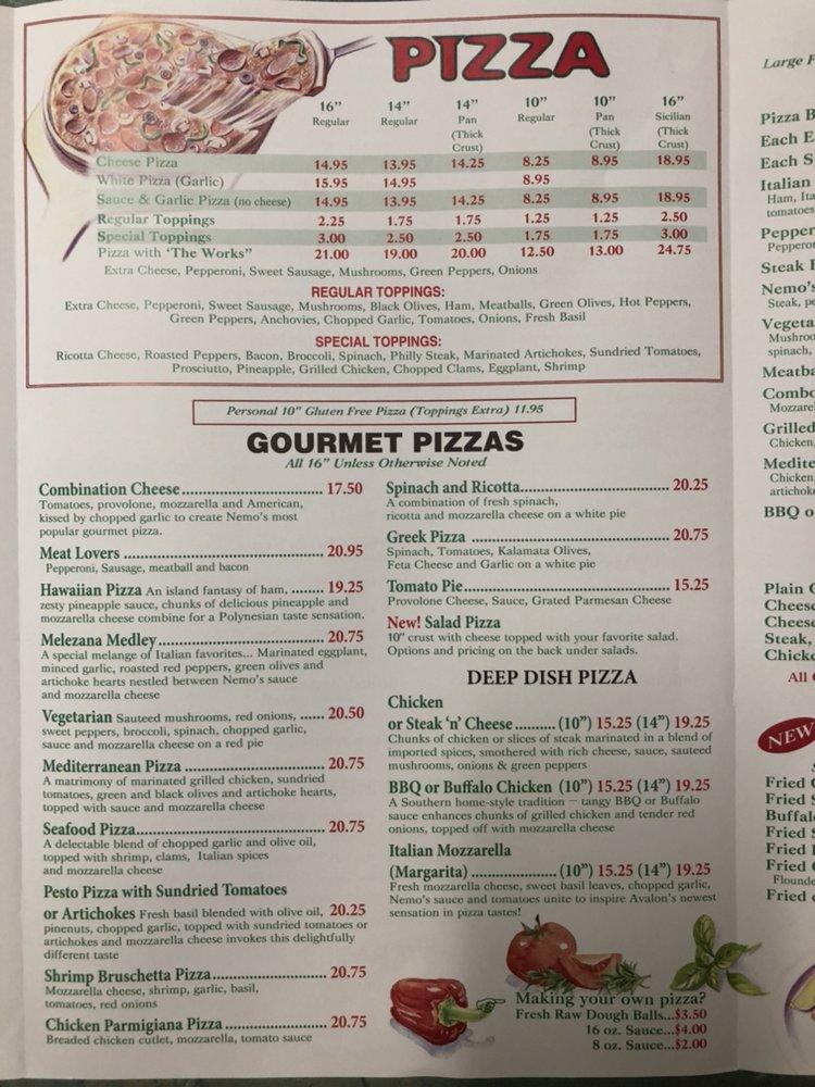 Menu at Nemo's Pizza & Family Restaurant, Avalon