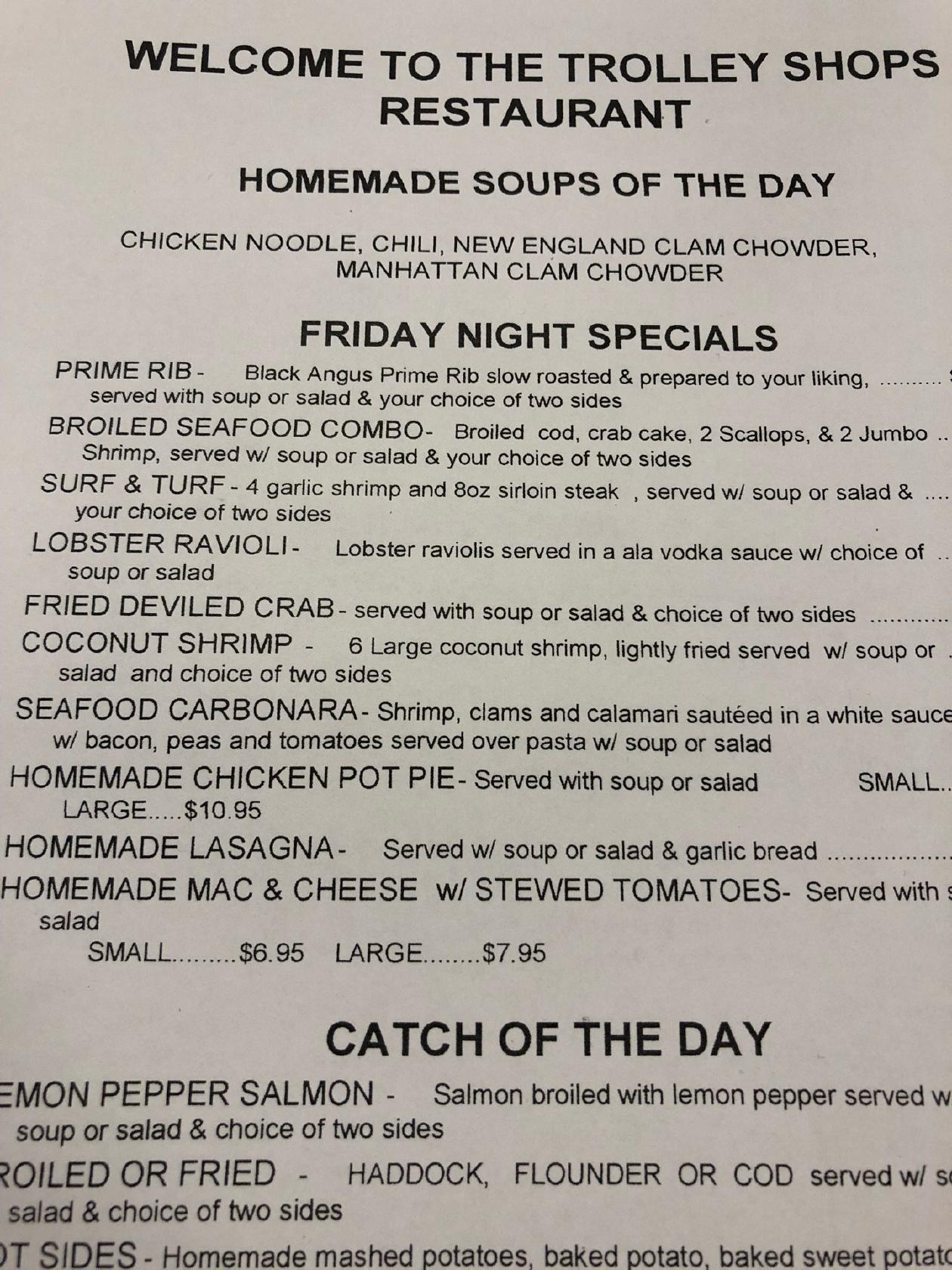 Menu at Trolley Shops Restaurant, Bangor