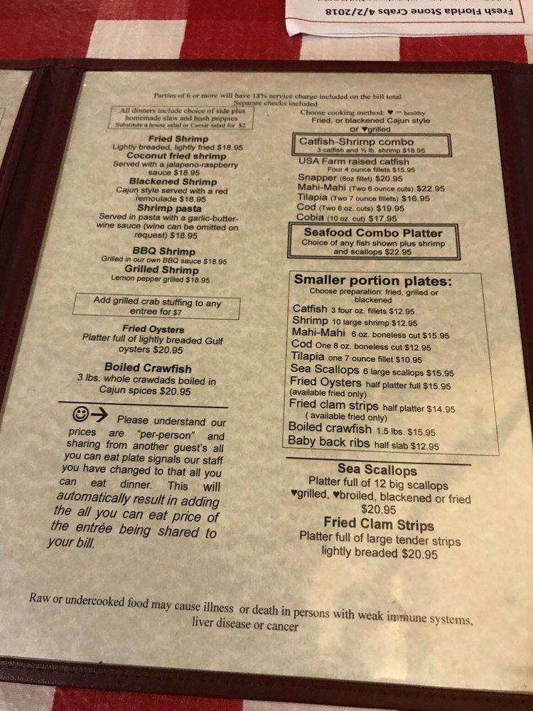 Menu at Catfish Deweys restaurant, Fort Lauderdale