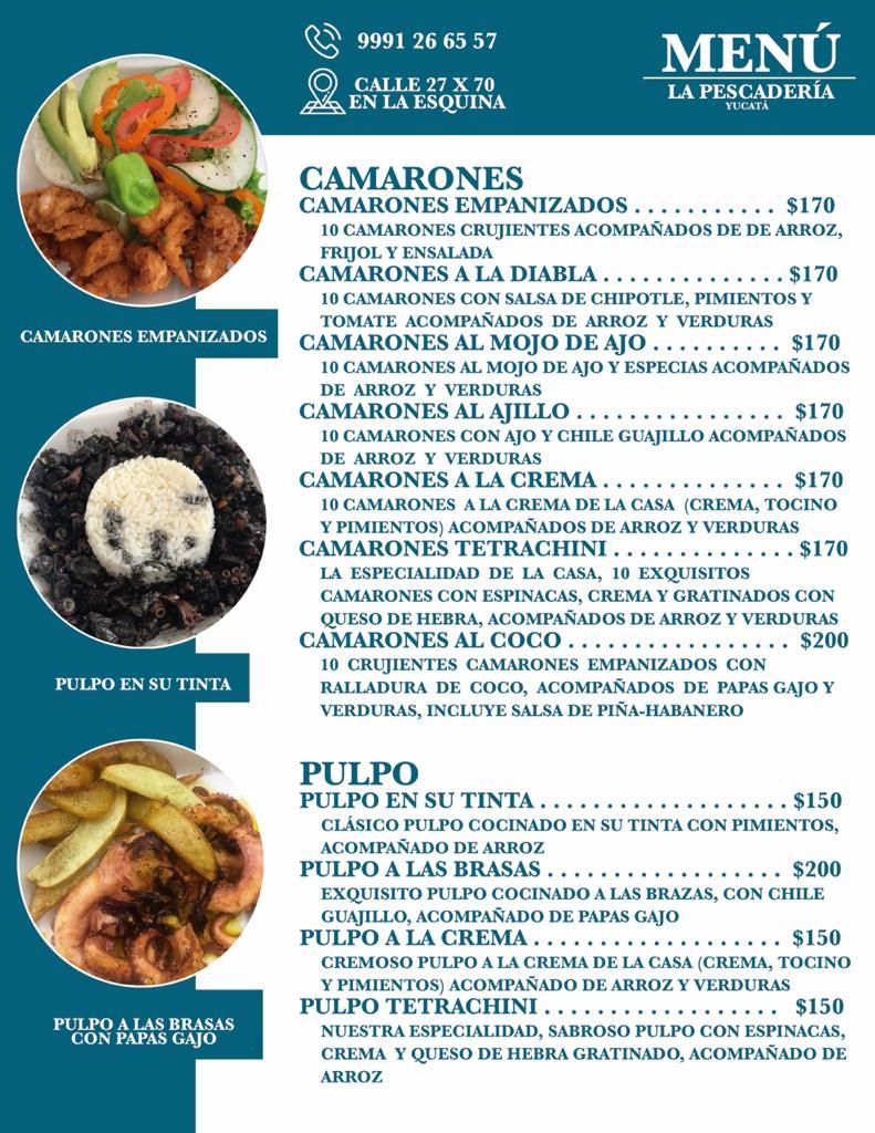 Menu at Restaurante- La Pescadería Yucatán, Progreso