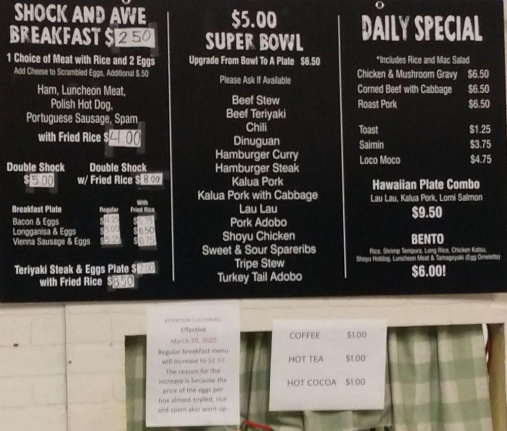 Menu at Kitchen Delight restaurant, Wahiawa, 25 Mango St