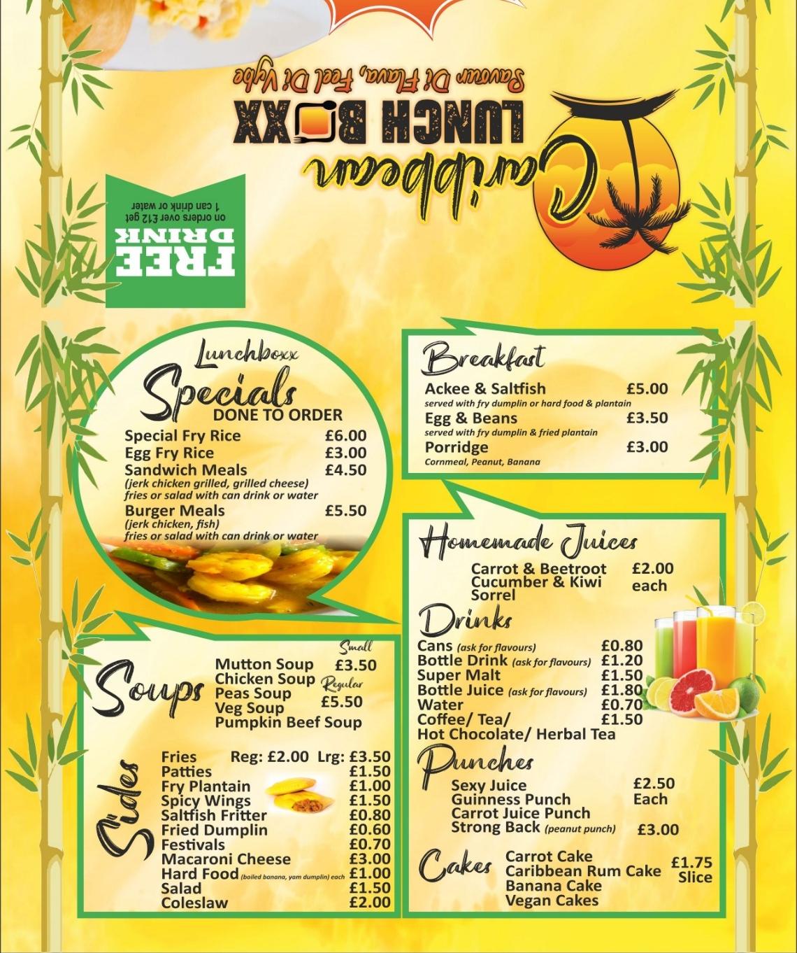 Menu at Caribbean Lunch Boxx restaurant, Tipton