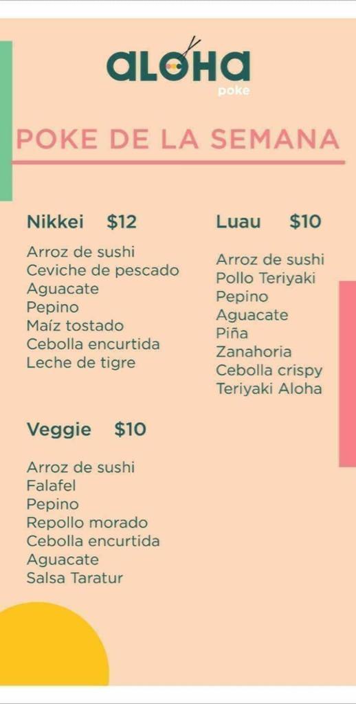 Menu at Aloha Poke restaurant, Sincelejo