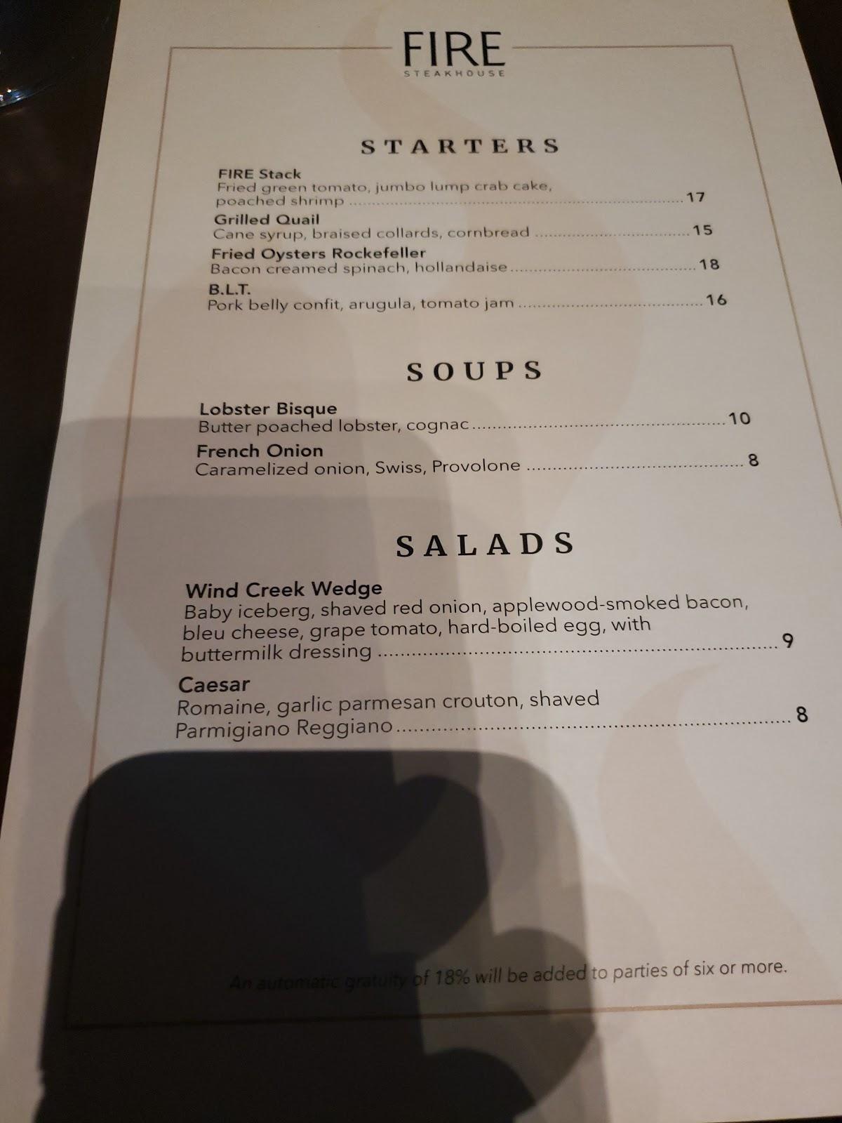 Menu at Fire Steakhouse, Atmore, 303 Poarch Rd