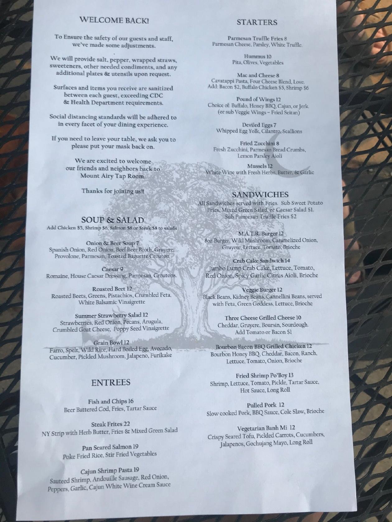 Menu at Mount Airy Tap Room pub & bar, Philadelphia