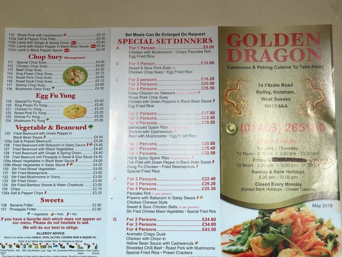 Menu At The Golden Dragon Fast Food Horsham