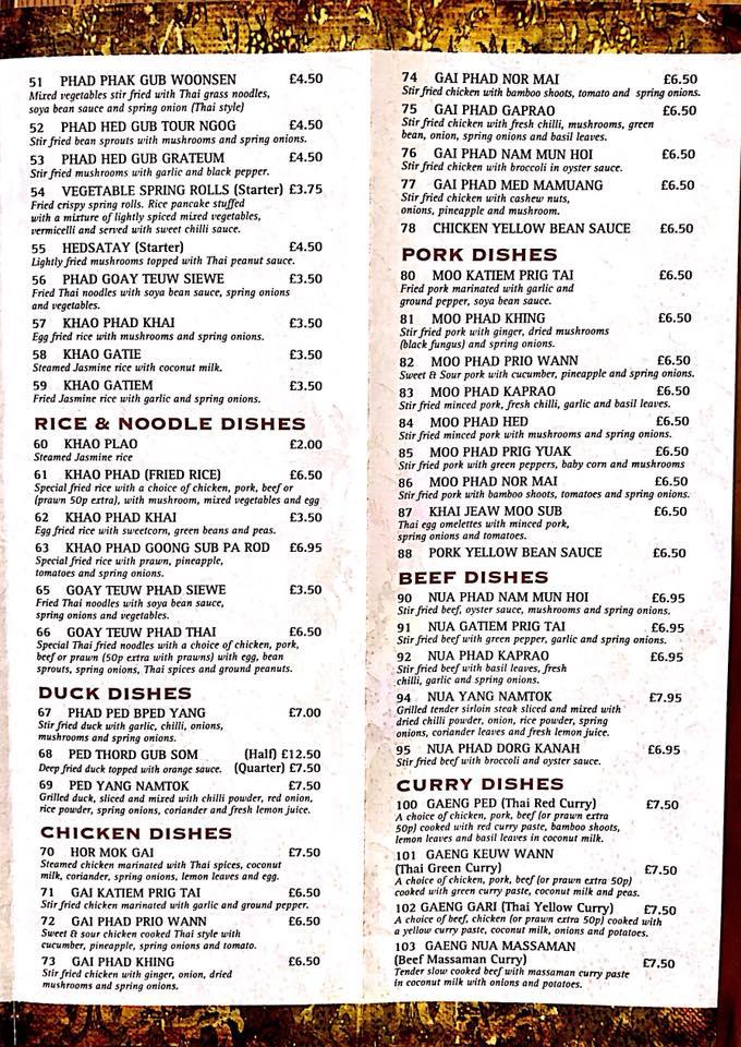 Menu at Torbay Thai Takeaway restaurant, Paignton