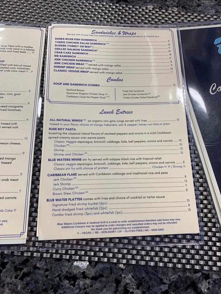 Menu At Blue Waters Caribbean And Seafood Grill Restaurant Temple Hills