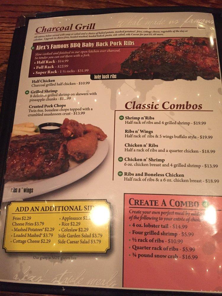 Menu at Alex's Place steakhouse, Batavia