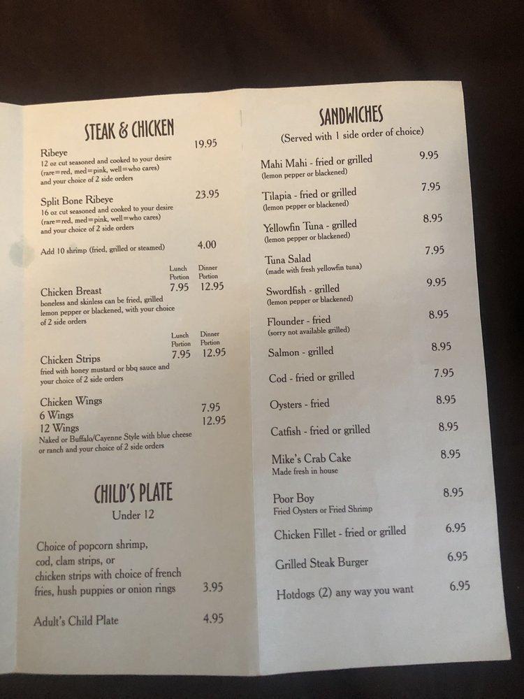 Menu at Mike's Seafood Market & Grill restaurant, Blairsville