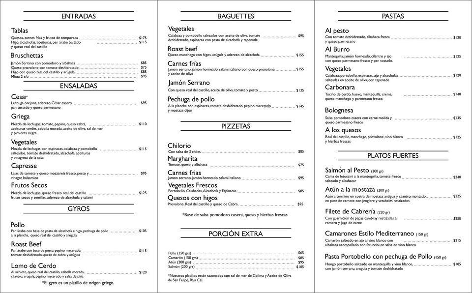 Menu at CORA cocina de barrio, Hermosillo