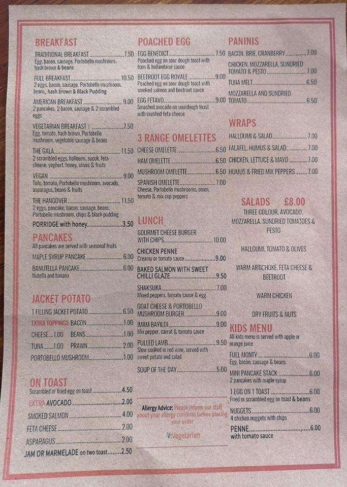 Menu at Galatea Brasseries restaurant, Great Dunmow
