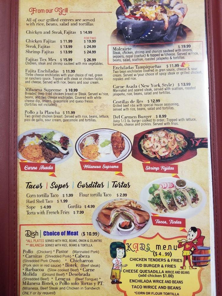 Menu at Del Carmen Mexican Store & Restaurant, Dade City