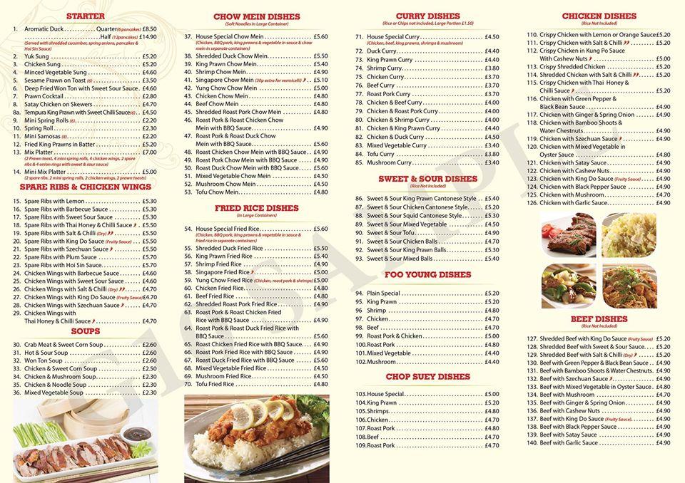 Menu at Kings Hill Chinese Takeaway restaurant, Birmingham, 133 Barnes Hill