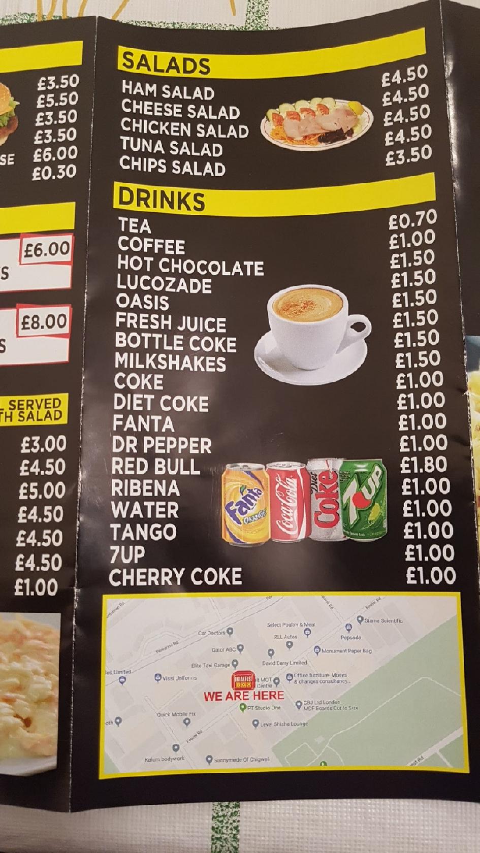 Menu at The Breakfast Box restaurant, London