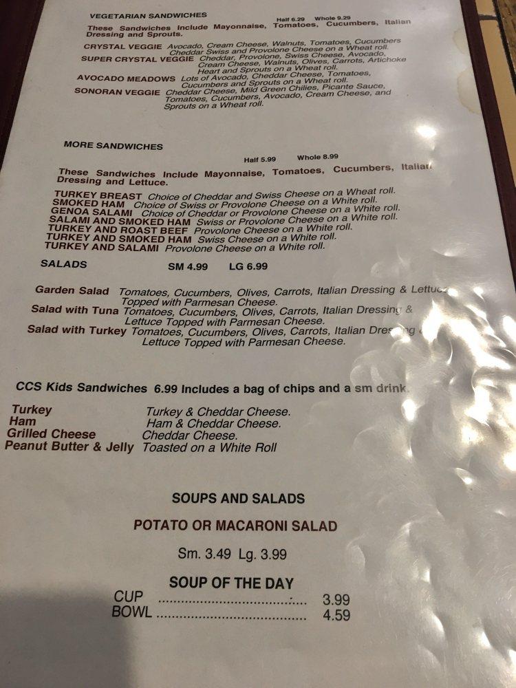 Menu at Crystal Creek Sandwich Co, Flagstaff