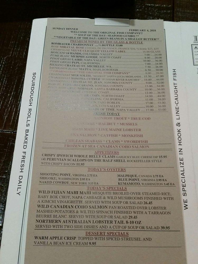 Menu at Original Fish Co. restaurant, Los Alamitos