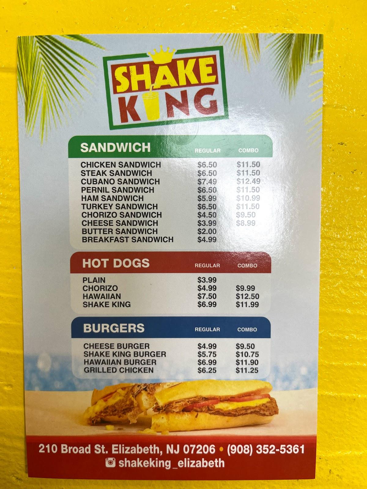 Menu at Shake King pub & bar, Elizabeth