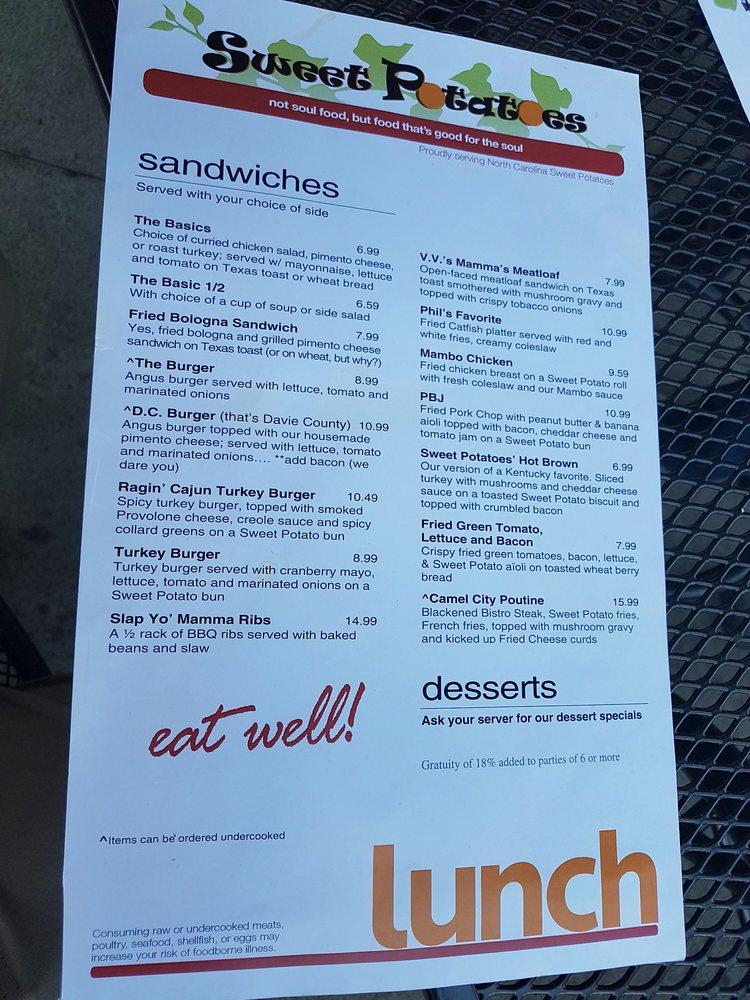 Menu at Sweet Potatoes restaurant, WinstonSalem