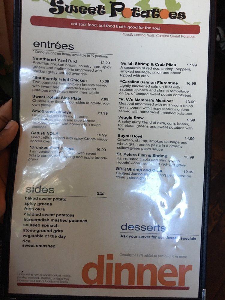 Menu at Sweet Potatoes restaurant, WinstonSalem