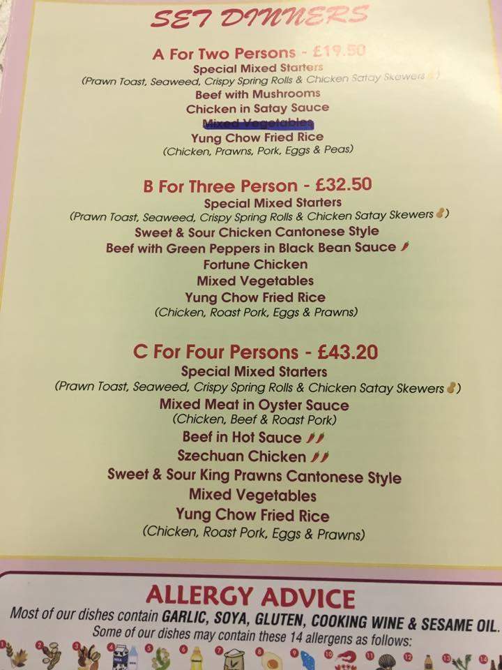 Menu at Top Oriental fast food, Cardiff