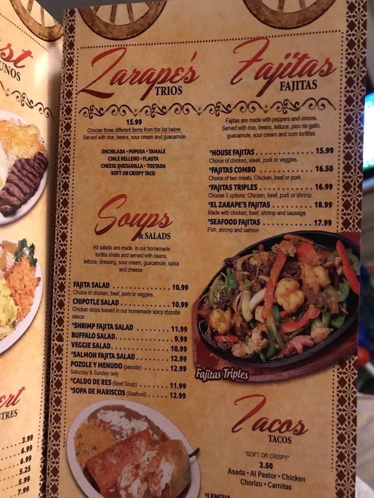 Menu at Zarape Restaurant, Marlborough, 33 Maple St